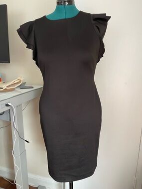 Tommy Hilfiger Black Ruffle Sleeve Midi Sheath Dress